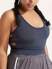 Plus Size Sports Bra Cut Out Side Racer Back Shockproof Running Yoga Bra