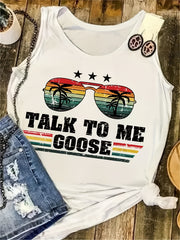 Letter Print Tank Top Sleeveless Casual Crew Neck Tank Top