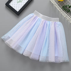 Girls Sequin Rainbow Tulle Tutu Princess Skirt For Birthday Party Ballet