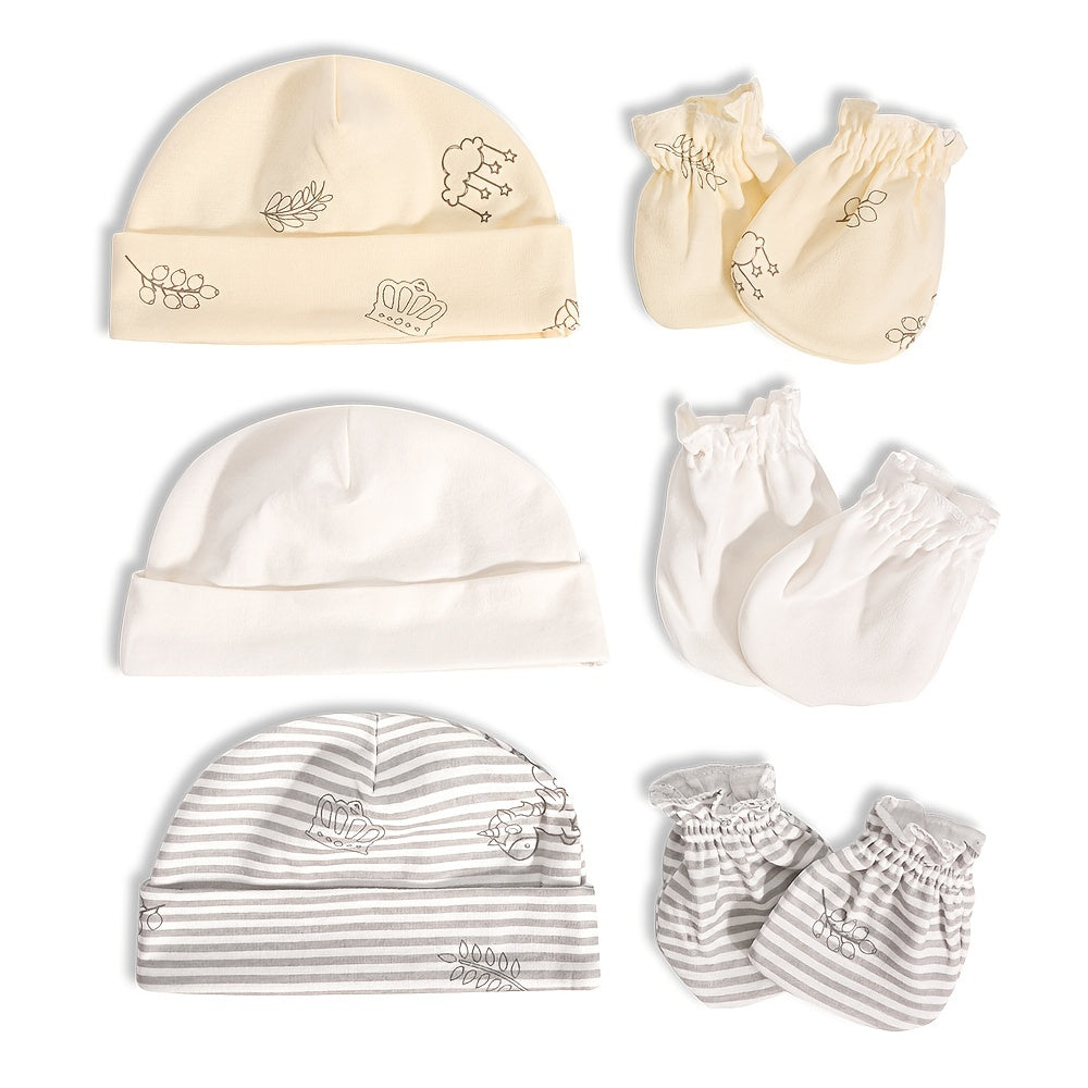 Baby Boys Cartoon Print Cap & Mittens Set for Autumn & Spring