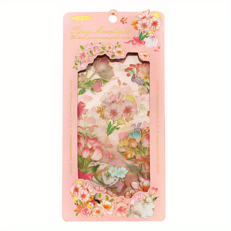 6pcs Sparkling Flowers Stickers Foil Stamped Water Resistant DIY Decoration