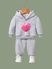 2pcs Heart Graphic Hoodies Pants Set Girls