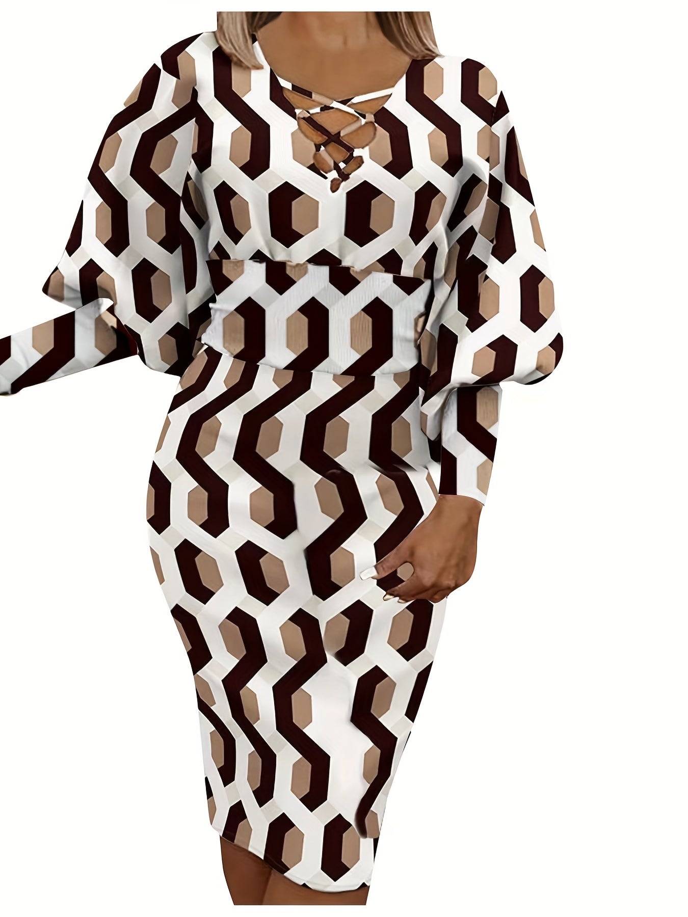 Puff Sleeve Criss Cross V neck Dress