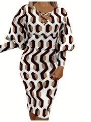Puff Sleeve Criss Cross V neck Dress