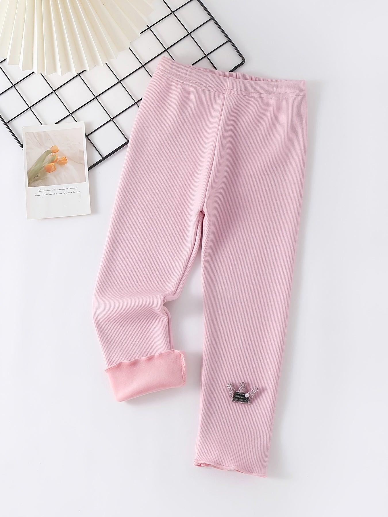 Girls Fleece Thermal Crown Leggings for Autumn and Winter