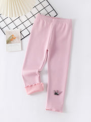 Girls Fleece Thermal Crown Leggings for Autumn and Winter