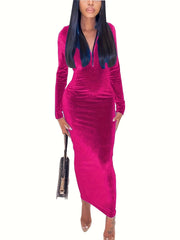 Solid Long Sleeve Mock Neck Zipper Dress