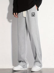 Grin Face Cotton Sweatpants Men's Casual Solid Loose Fit Drawstring Pants