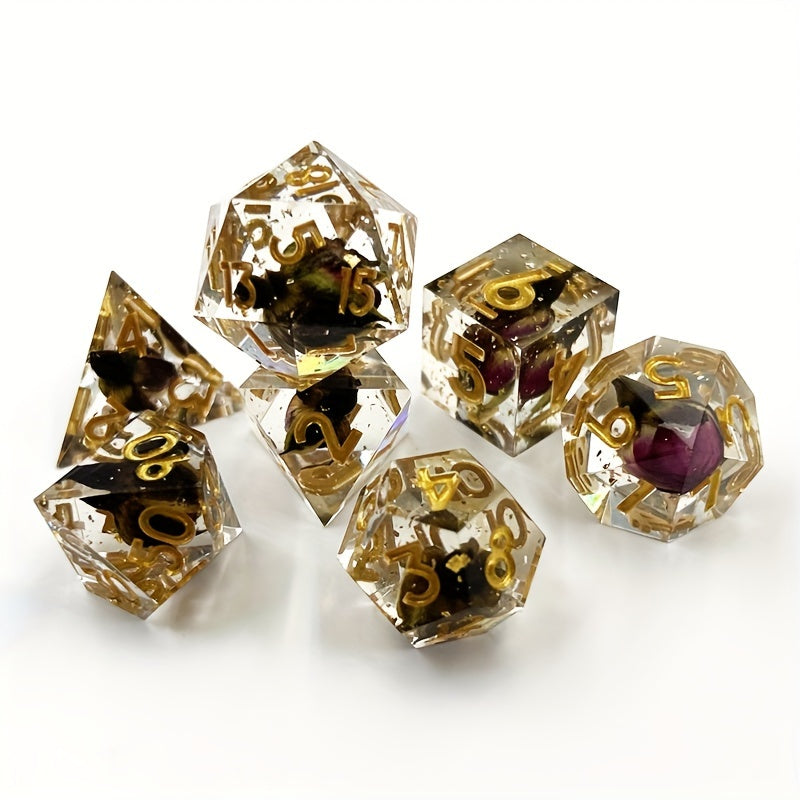 7pcs Rose Flower Golden Dice Fun Resin Dices Desktop Entertainment Game