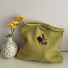 Flower Embroidery Crochet Bag Knitted Handbags Large Shopping Bag
