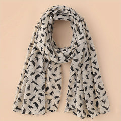 Vintage Cartoon Cat Print Chiffon Scarf Solid Shawl Headwrap