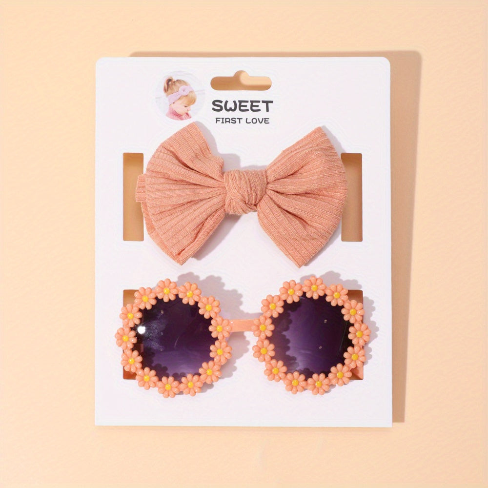 Girls Flower Sunglasses & Bowknot Headband Set