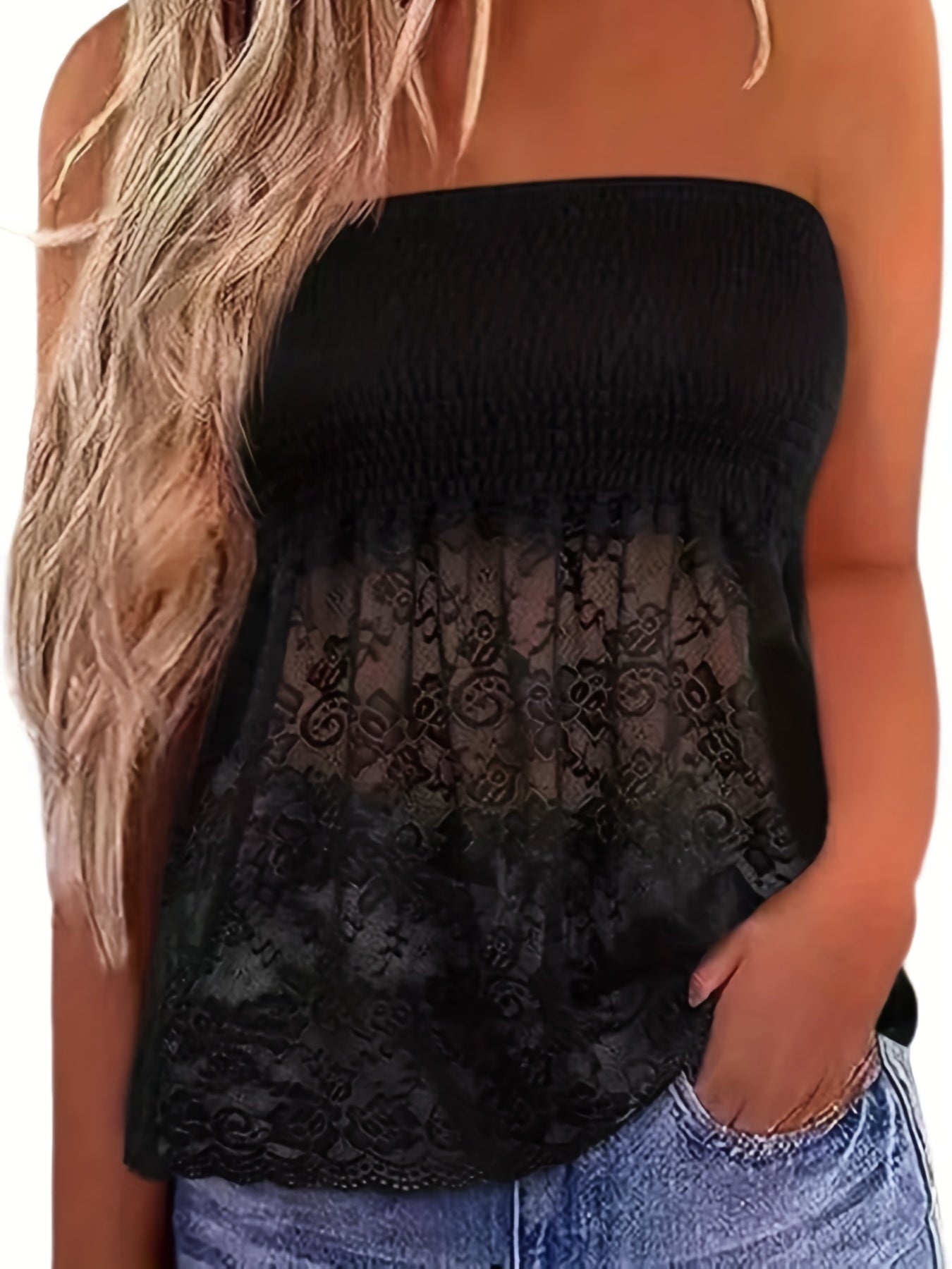 Floral Print Lace Shirred Tube Top Bandeau