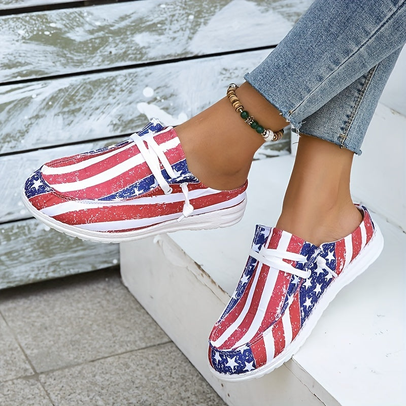 Women's Flag Pattern Flat Loafers Slip On Canvas Shoes