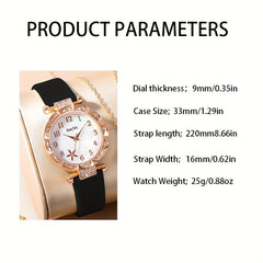 Stylish Rhinestone Studded Quartz Watch & Kids Heart Jewelry Set