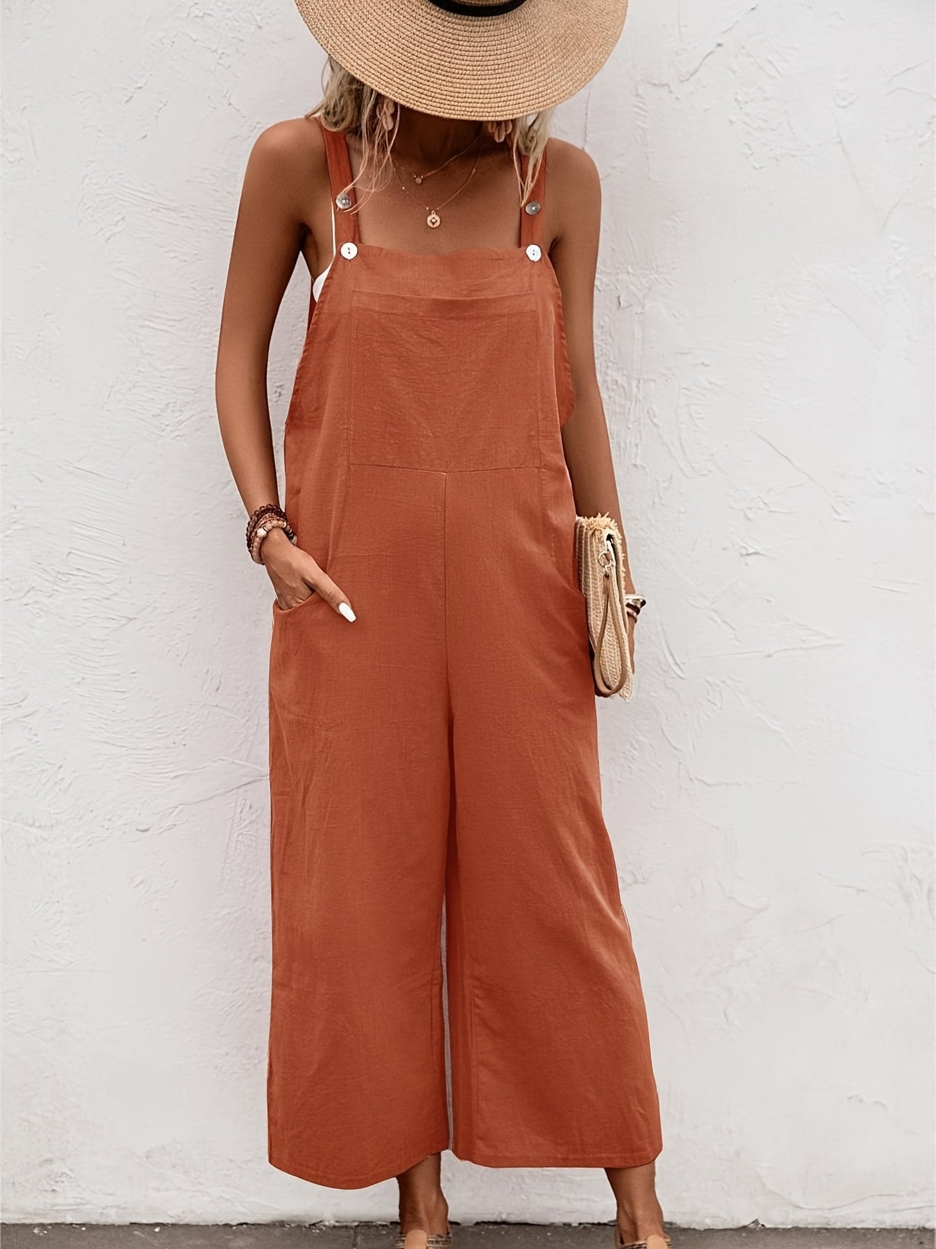 Loose Overall Jumpsuit Solid Wide Leg Sleeveless Jumpsuit