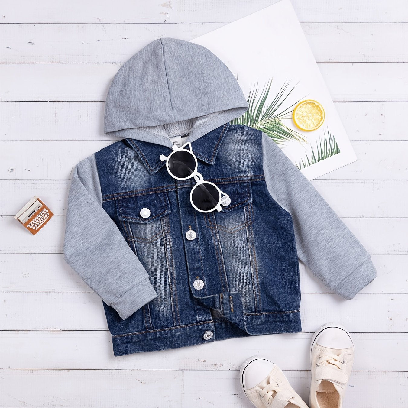 Baby Boys Denim Splicing Hooded Jacket Button Coat Toddler Clothes