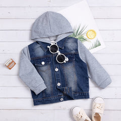 Baby Boys Denim Splicing Hooded Jacket Button Coat Toddler Clothes