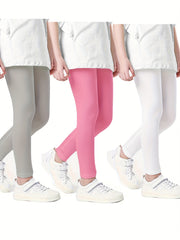 3pcs Girls Casual Leggings Plain Stretch Comfortable Pants