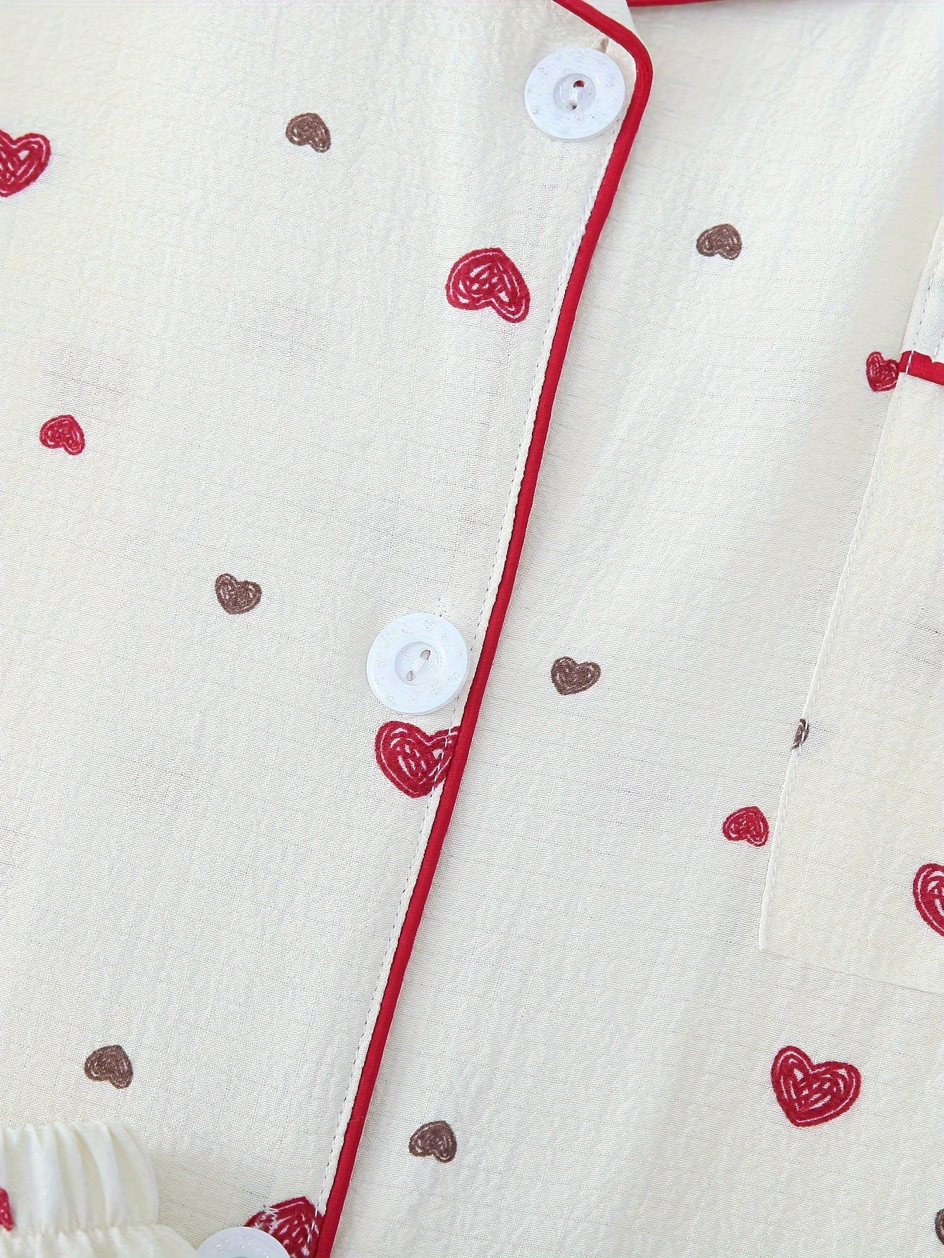 Heart Print Pajamas Set Short Sleeve Buttons Top & Shorts