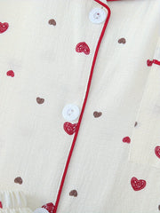 Heart Print Pajamas Set Short Sleeve Buttons Top & Shorts