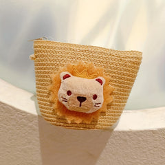 Straw Woven Diagonal Bag Lion Doll Mini Coin Purse