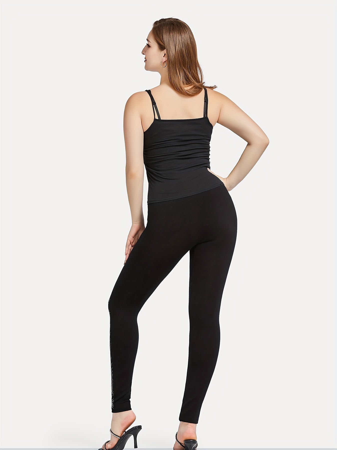 Floral Rhinestone Skinny Leggings Women's Clothing
