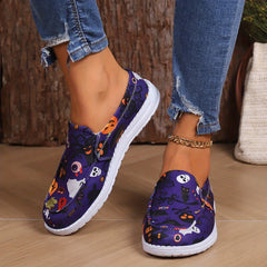 Halloween Pumpkin Ghost Pattern Scary Skate Shoes Lightweight Slip On Canvas Sho