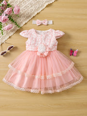 Mesh Puffy Princess Dress Flower Decor Flutter Sleeve
