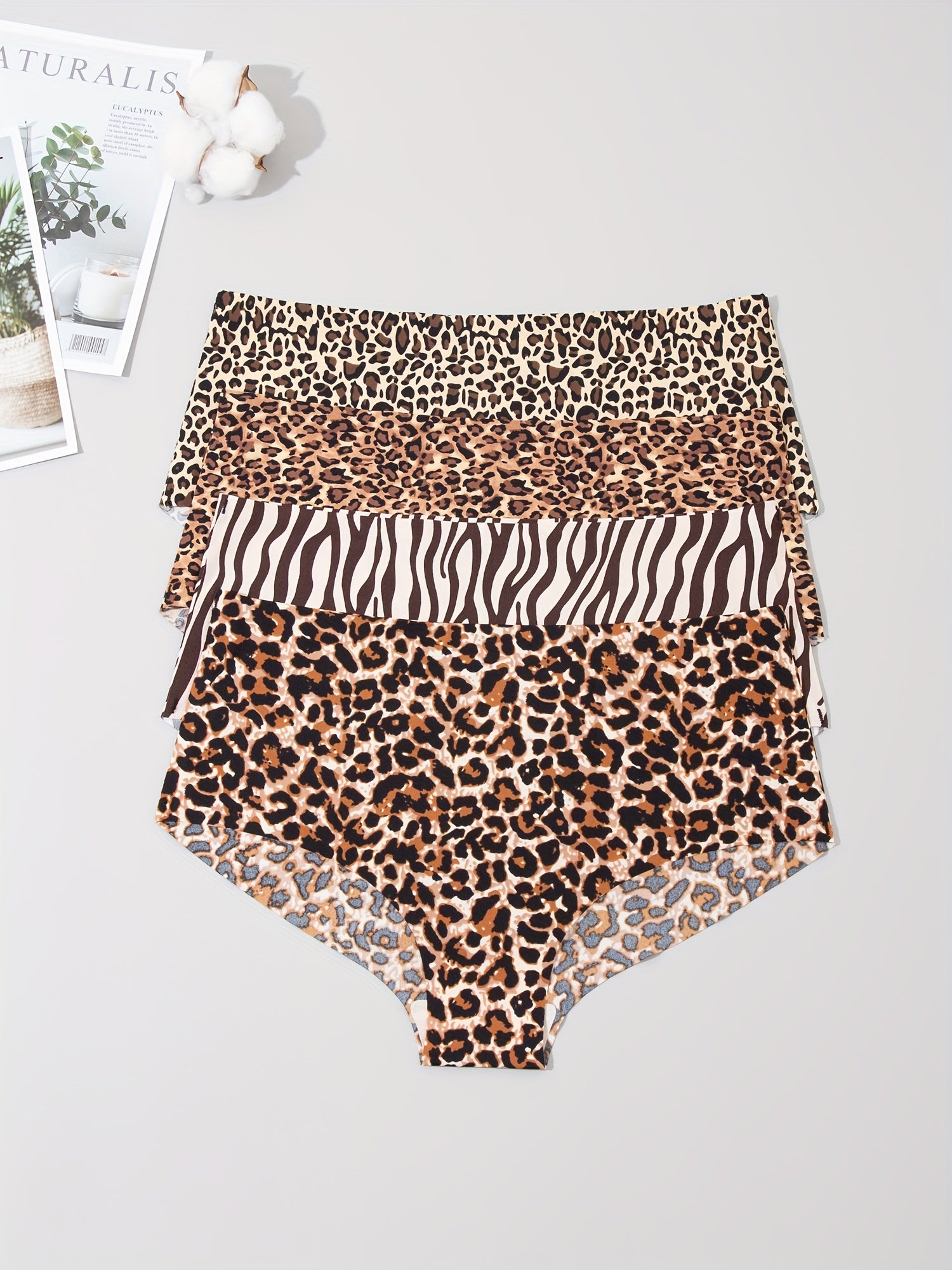 4pcs Leopard Print Panties Seamless Stretchy Women's Lingerie