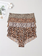 4pcs Leopard Print Panties Seamless Stretchy Women's Lingerie