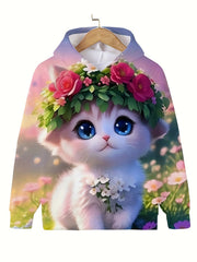 Flower Kitty Hooded Sweatshirt for Girls