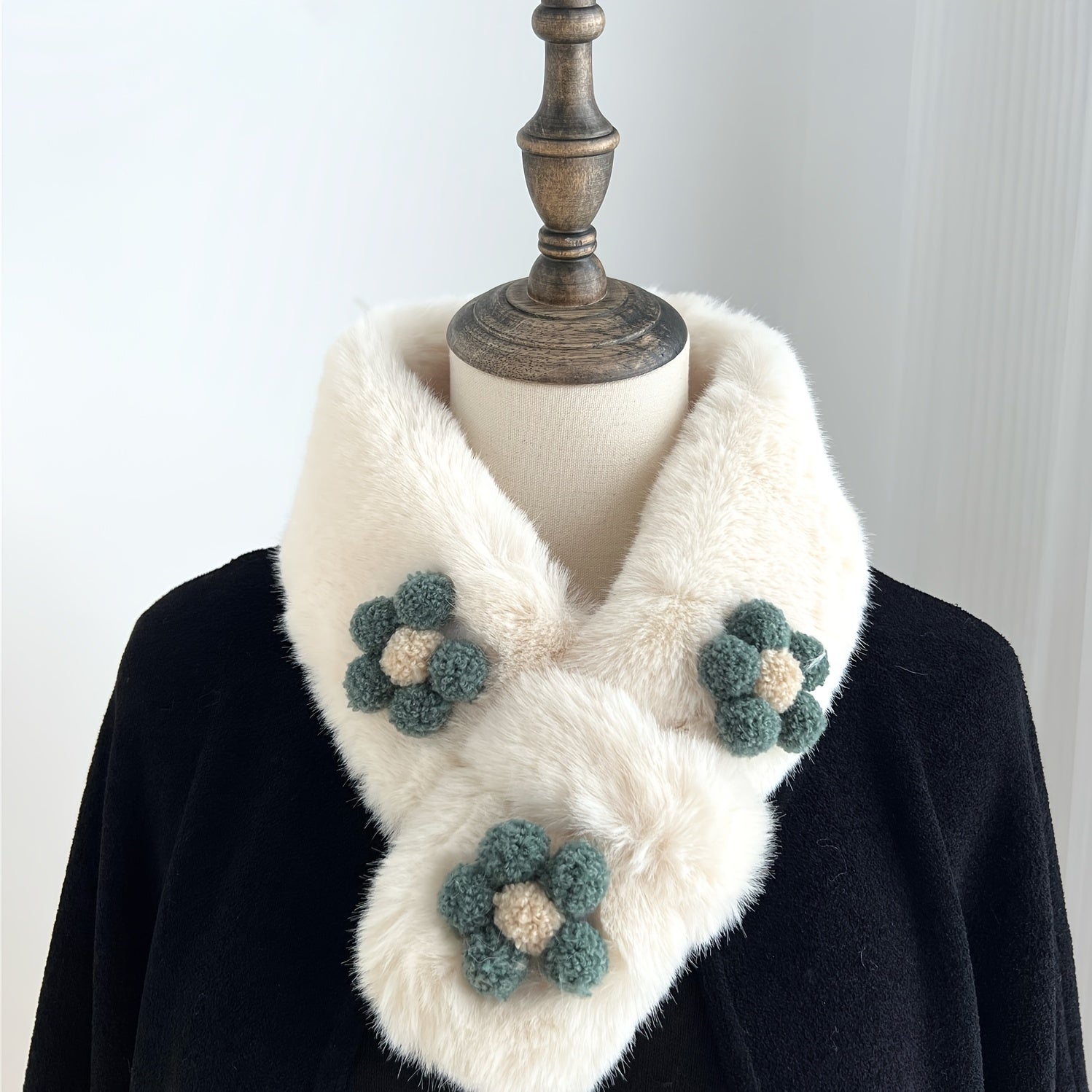 Flowers Plush Cross Scarf Winter Warm Nack Gaiters Women Accessories