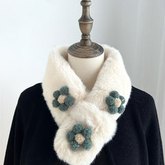 Flowers Plush Cross Scarf Winter Warm Nack Gaiters Women Accessories
