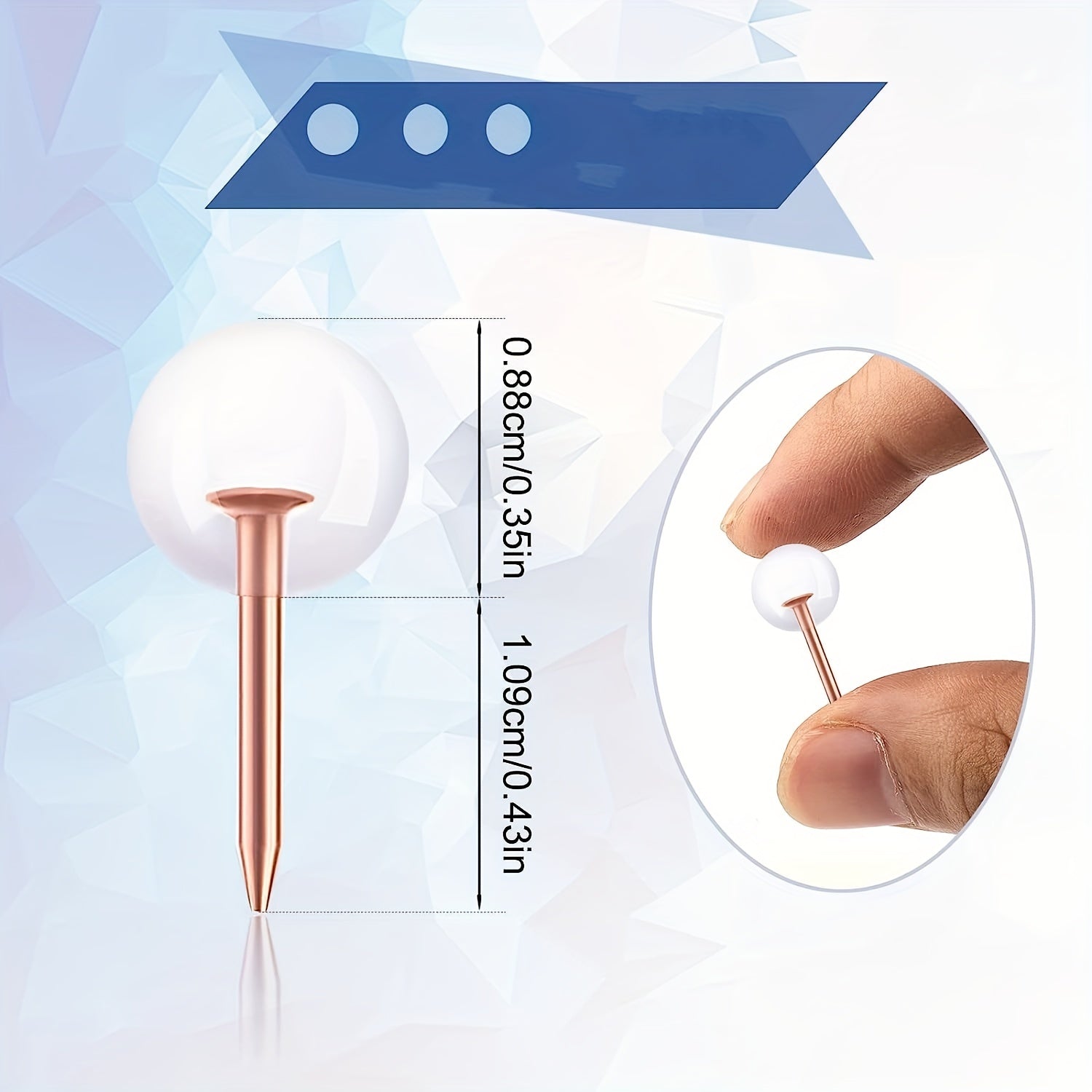 200pcs Transparent Round Ball Head Push Pins & Rose Golden Steel Point Map Tacks