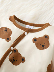 2pcs Baby Boys Set Bear Allover Print Bodysuit Hat