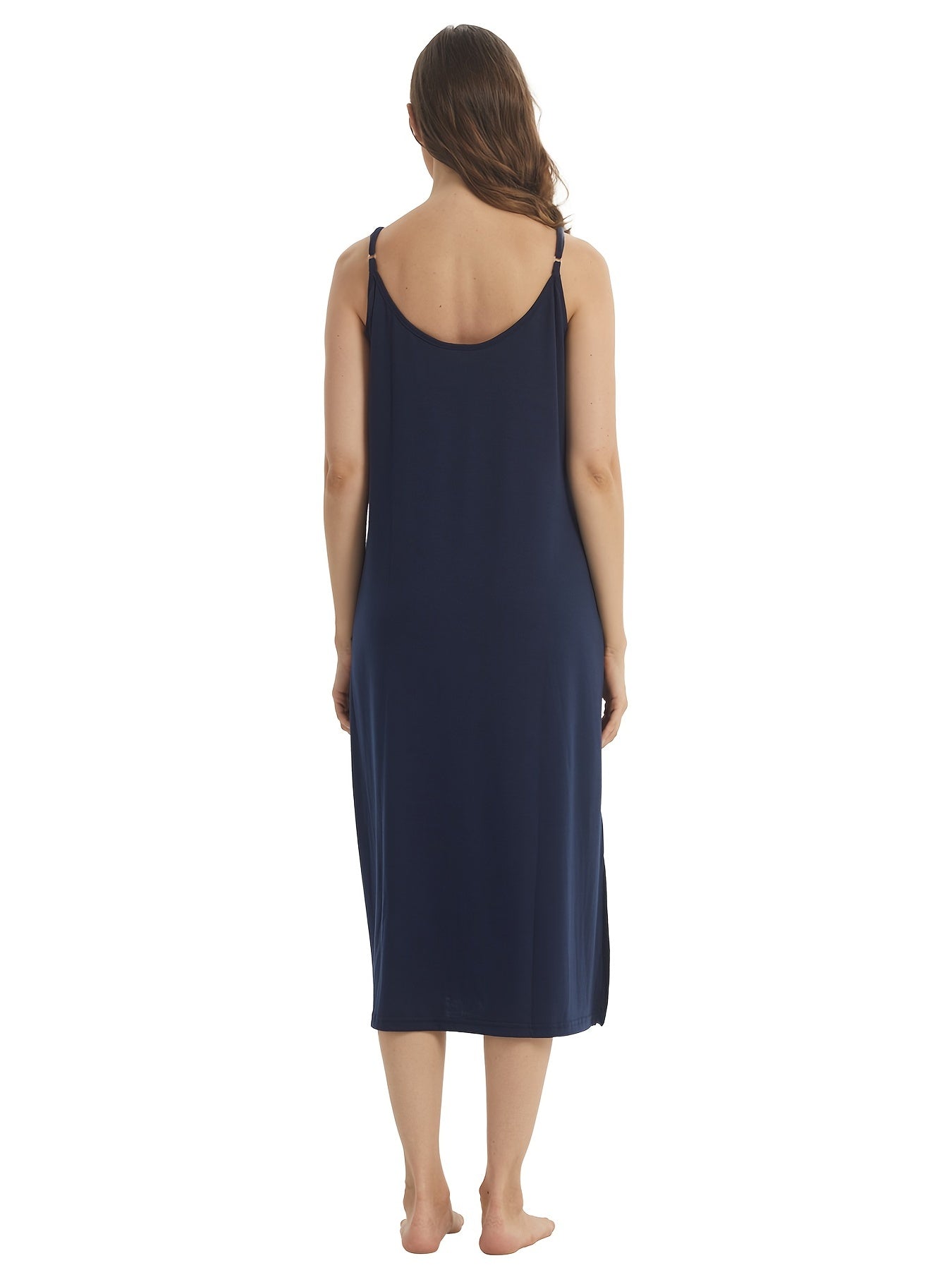 Women's Solid Thin Straps High Fork Pajamas Dress