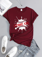 Baseball Graphic Short Sleeve Sports T-shirt for Women
