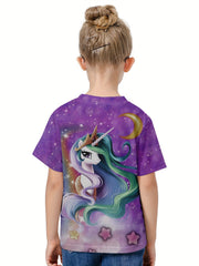 3D Unicorn Graphic T shirt Girls Short Sleeve Pullover Tops