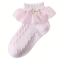 6 Pairs Girls Cotton Blend Ruffle Lace Short Crew Socks for Spring