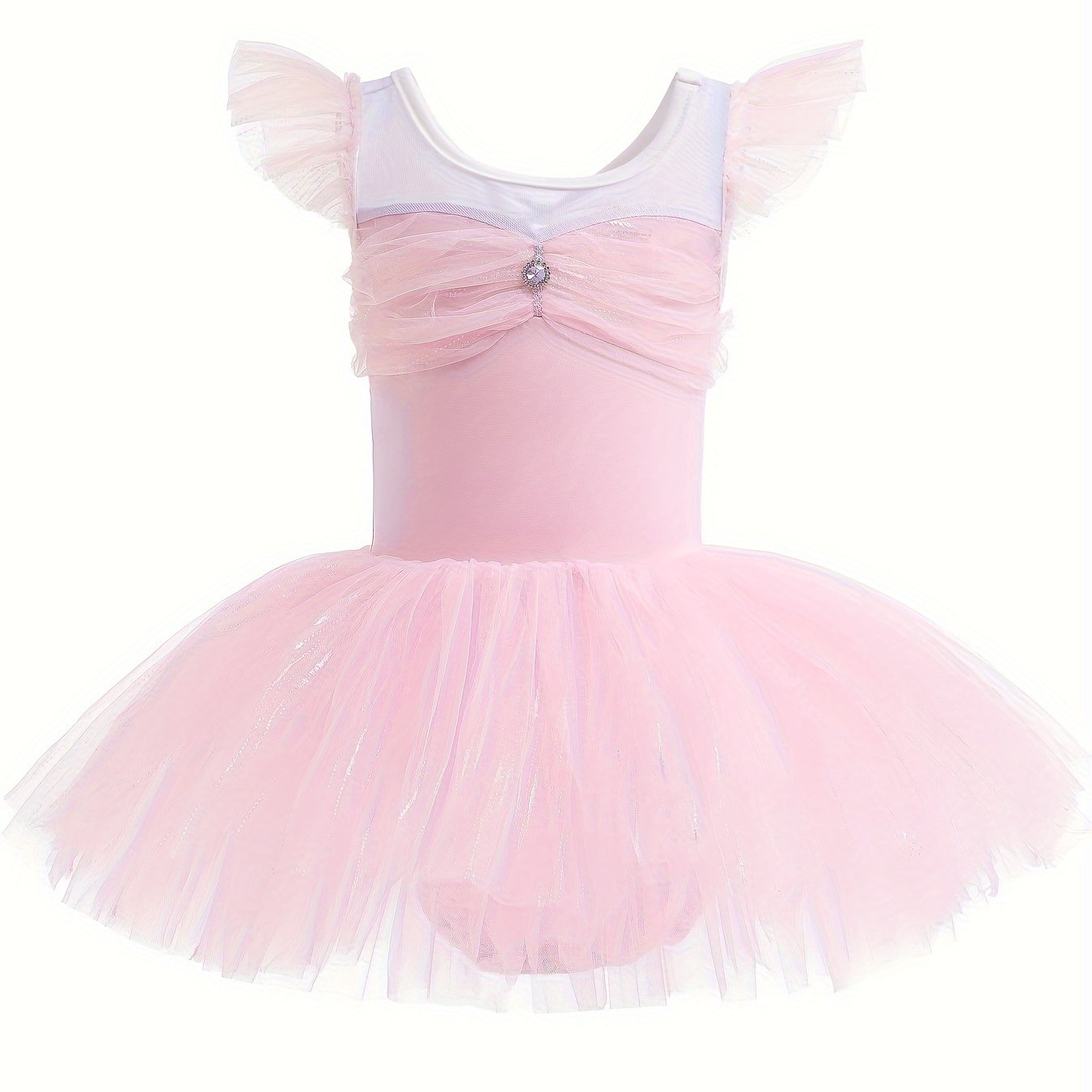 Girls Flutter Trim Tutu Ballet Leotard Cotton Dress for Christmas Dance Party