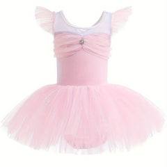 Girls Flutter Trim Tutu Ballet Leotard Cotton Dress for Christmas Dance Party