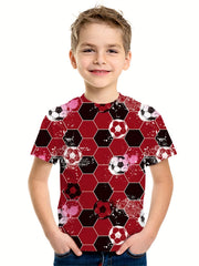Geometric Football Print Kid's T shirt, Summer Tee