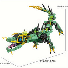 Green Chinese Dragon Building Blocks Set Educational ABS Construction Toy Animal