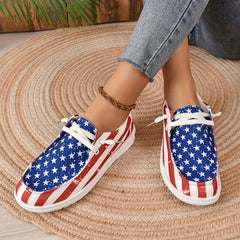 Women's Star & Striped Canvas Shoes Casual Lace Up Outdoor Sneakers Lightweight