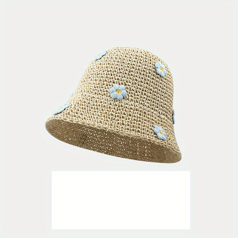 Flower Decor Sun Hat UV Protection Crochet Straw Hat