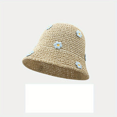 Flower Decor Sun Hat UV Protection Crochet Straw Hat