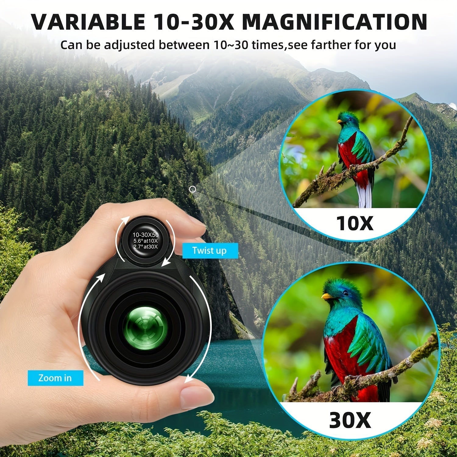 30x50 HD Monocular Telescope High Powered for Bird Watching Camping Hiking
