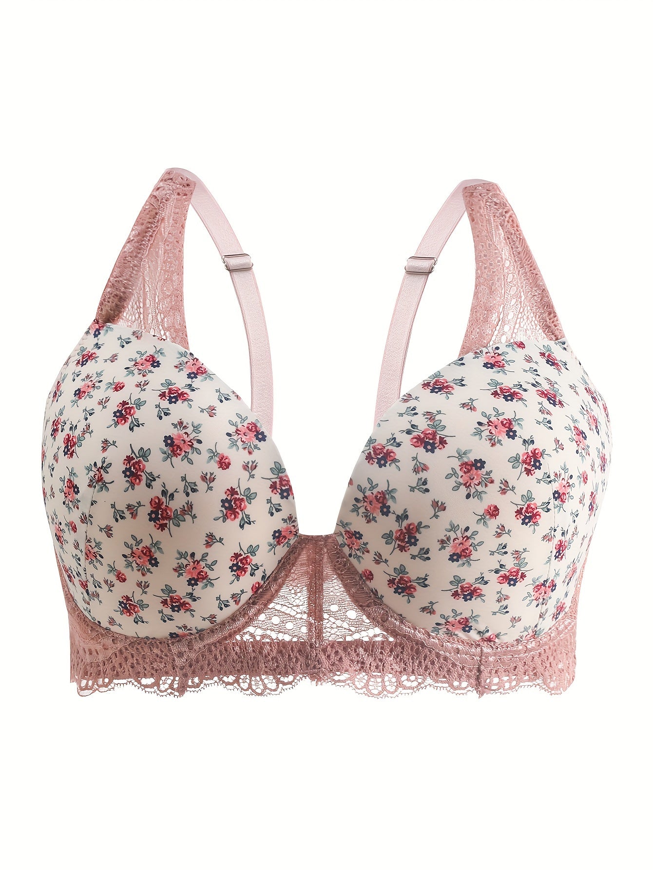 Bra Women's Plus Ditsy Floral Print Lace Wide Straps Bralette
