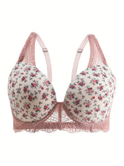 Bra Women's Plus Ditsy Floral Print Lace Wide Straps Bralette